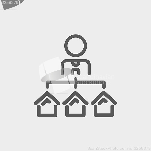 Image of Agent with three houses for sale thin line icon