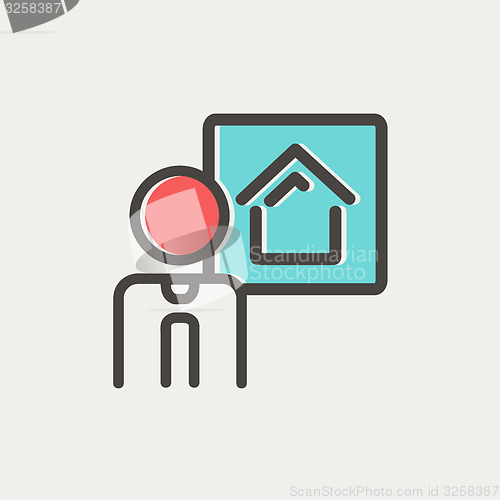 Image of Real estate agent speech thin line icon