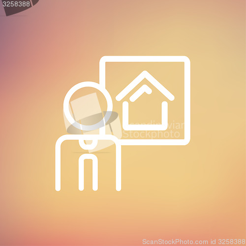 Image of Real estate agent speech thin line icon