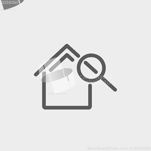 Image of House and magnifying glass thin line icon