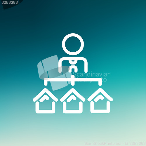 Image of Agent with three houses for sale thin line icon