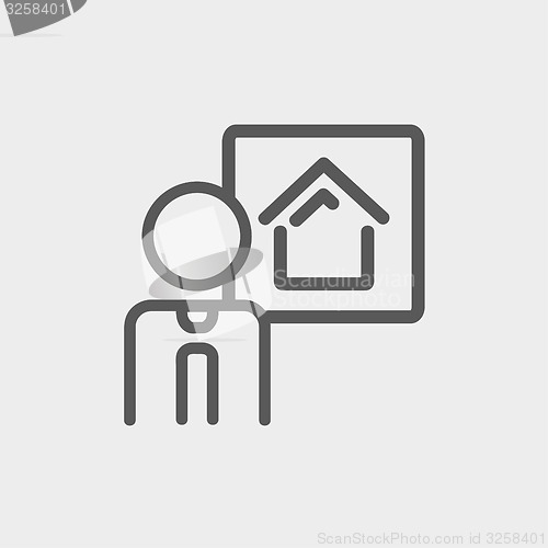 Image of Real estate agent speech thin line icon