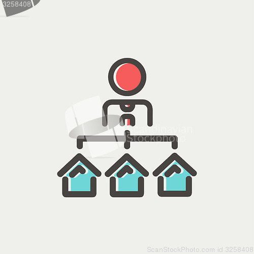 Image of Agent with three houses for sale thin line icon