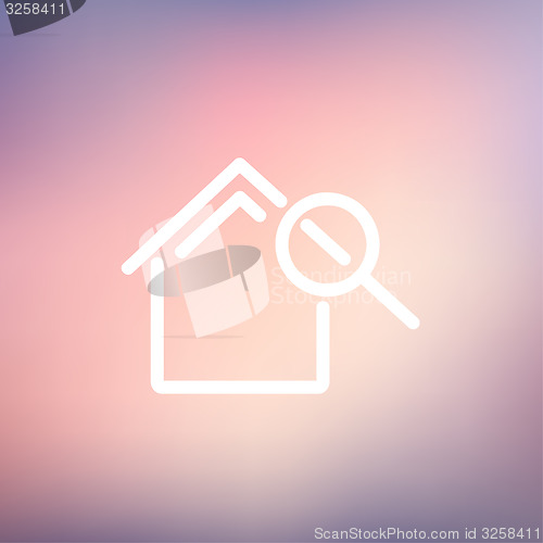 Image of House and magnifying glass thin line icon