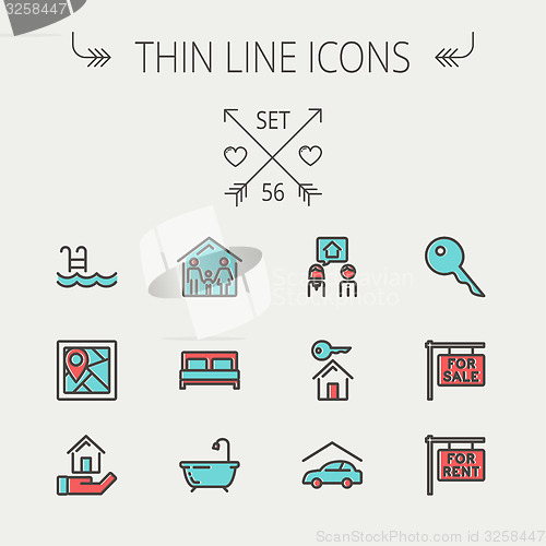 Image of Real Estate thin line icon set