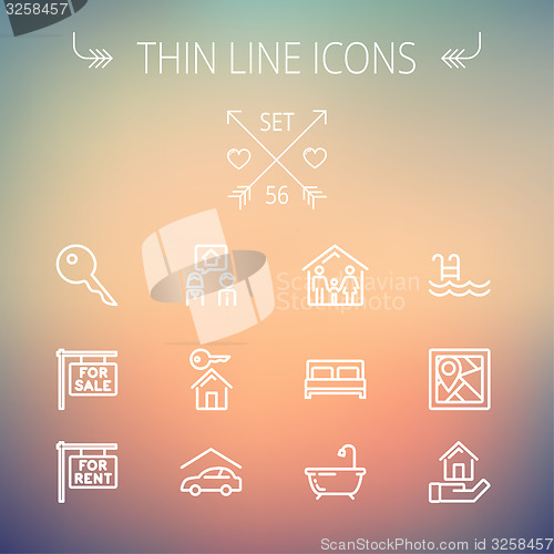 Image of Real Estate thin line icon set