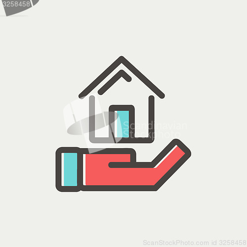 Image of Hand Holding House thin line icon