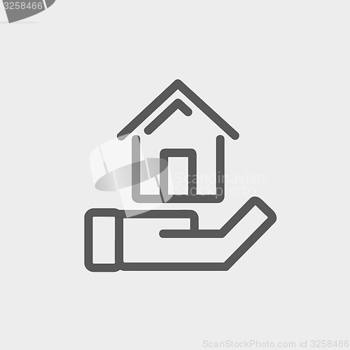 Image of Hand Holding House thin line icon