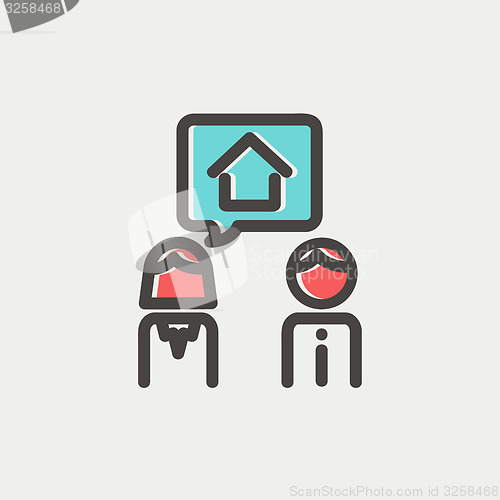 Image of Couple consider to buy a house thin line icon