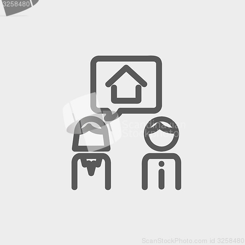 Image of Couple consider to buy a house thin line icon