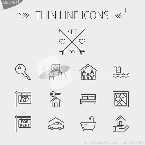 Image of Real Estate thin line icon set