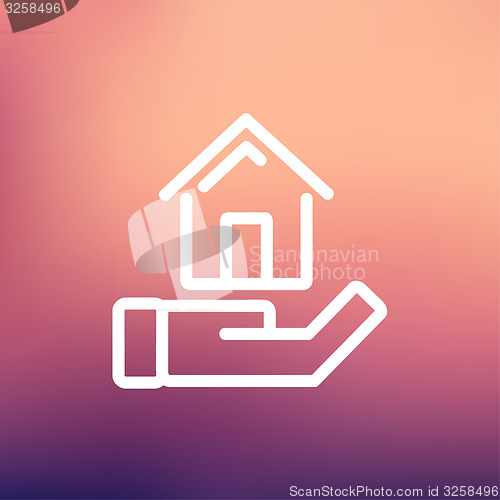 Image of Hand Holding House thin line icon