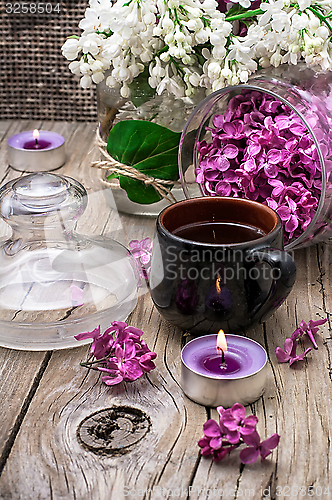 Image of fragrant tea and a branch of lilac