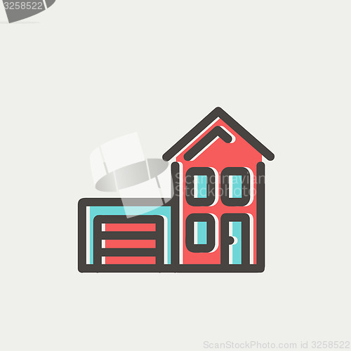 Image of House with garage thin line icon