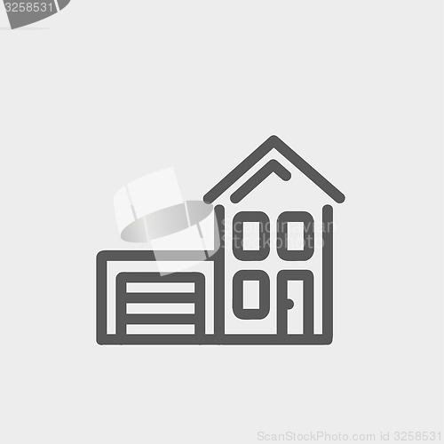 Image of House with garage thin line icon