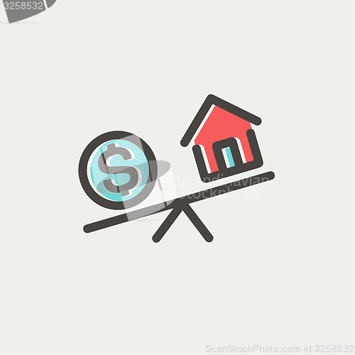 Image of Compare or exchange home to money thin line icon