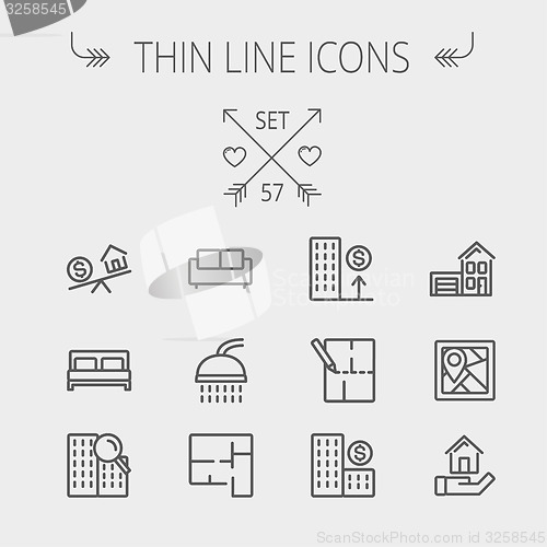 Image of Real Estate thin line icon set