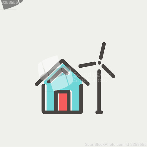 Image of House with windmill thin line icon