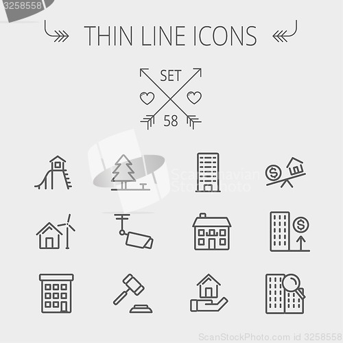 Image of Real Estate thin line icon set