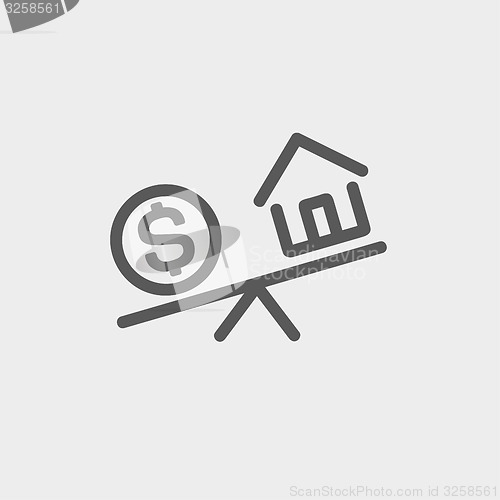 Image of Compare or exchange home to money thin line icon