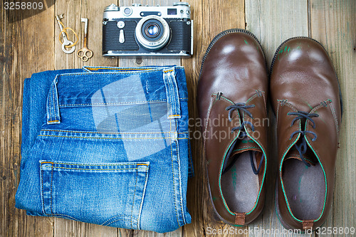 Image of Vintage still life with aged boots