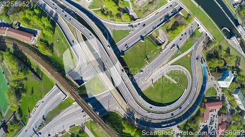 Image of Aerial view of a freeway intersection