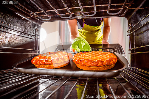 Image of Cooking in the oven at home.