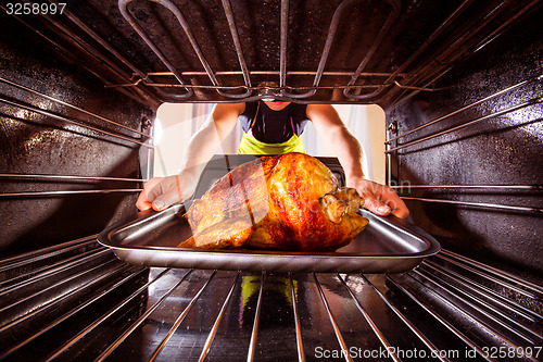 Image of Cooking chicken in the oven at home.