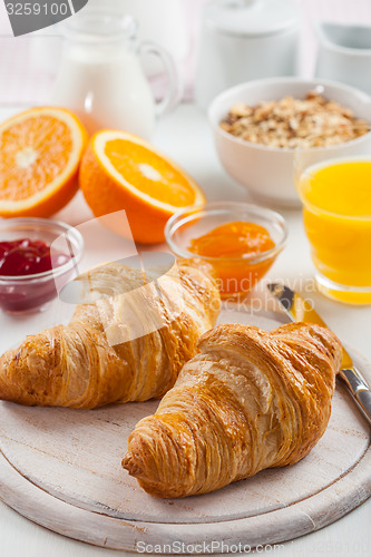 Image of Breakfast with delicious French croissants
