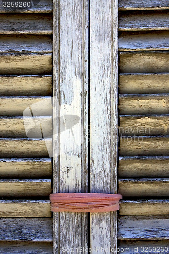 Image of brown wood venetian blind and a pink rope 