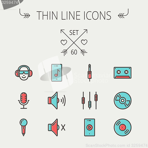 Image of Music and entertainment thin line icon set