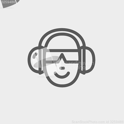 Image of Head with headphone and sunglasses thin line icon