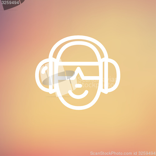 Image of Head with headphone and sunglasses thin line icon