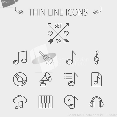 Image of Music and entertainment thin line icon set