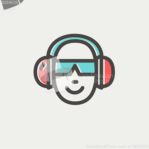 Image of Head with headphone and sunglasses thin line icon