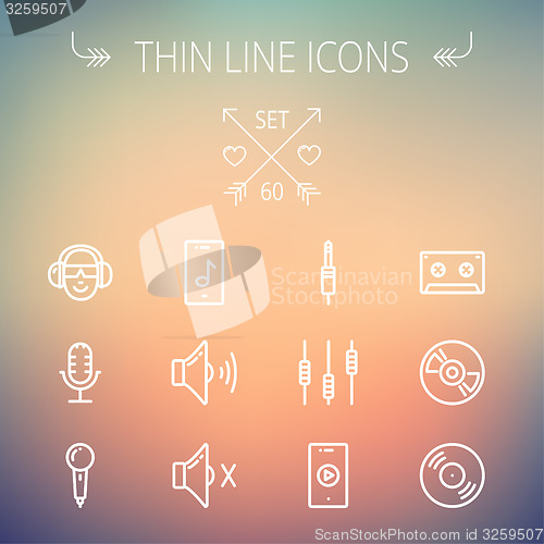 Image of Music and entertainment thin line icon set