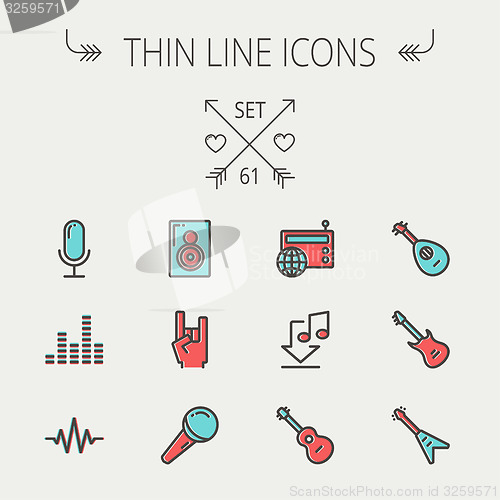 Image of Music and entertainment thin line icon set