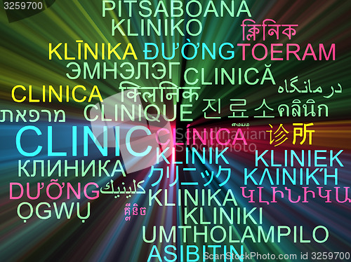 Image of Clinic multilanguage wordcloud background concept glowing