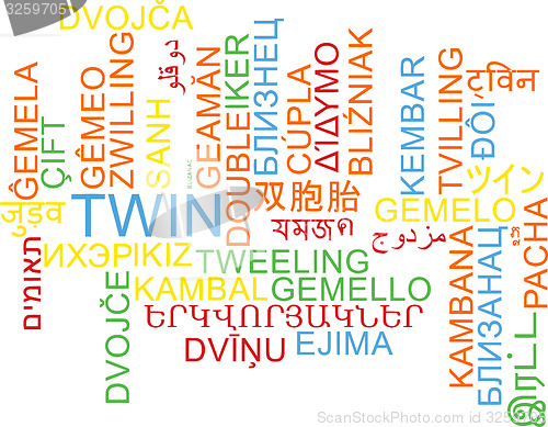 Image of Twin multilanguage wordcloud background concept