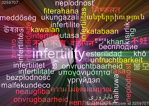 Image of Infertility multilanguage wordcloud background concept glowing