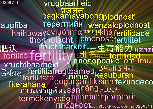 Image of Fertility multilanguage wordcloud background concept glowing