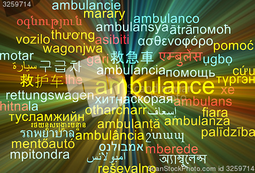 Image of Ambulance multilanguage wordcloud background concept glowing