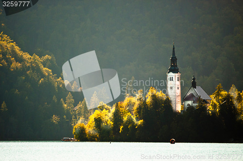 Image of Panorama of Lake Bled in autumn.