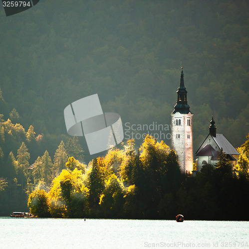 Image of Panorama of Lake Bled in autumn.