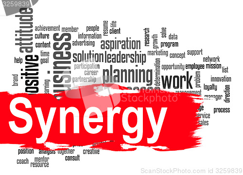 Image of Synergy word cloud with red banner