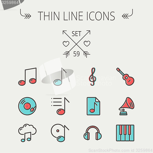 Image of Music and entertainment thin line icon set