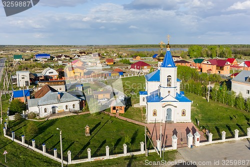 Image of Aerial view on Sacred and Ilyinsky temple. Kilki