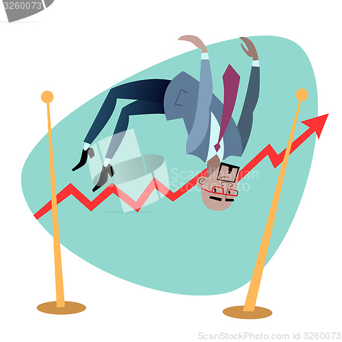 Image of African businessman jumps schedule of sales like a jumper
