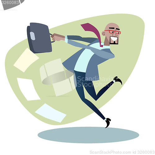 Image of African businessman throws the briefcase with papers like a hamm