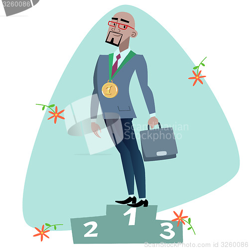 Image of African businessman on a pedestal in the first place